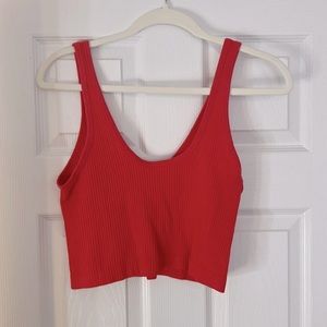 Urban Outfitters - Red Ribbed Crop Top (Size L)